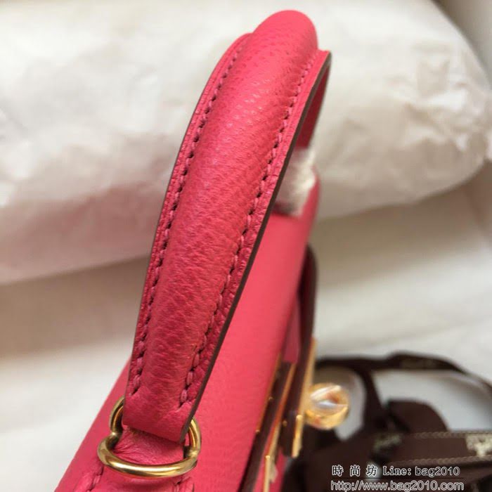 HERMES愛馬仕 凱莉包 mini 2代 桃粉 時尚百搭 手提包  Ama1273